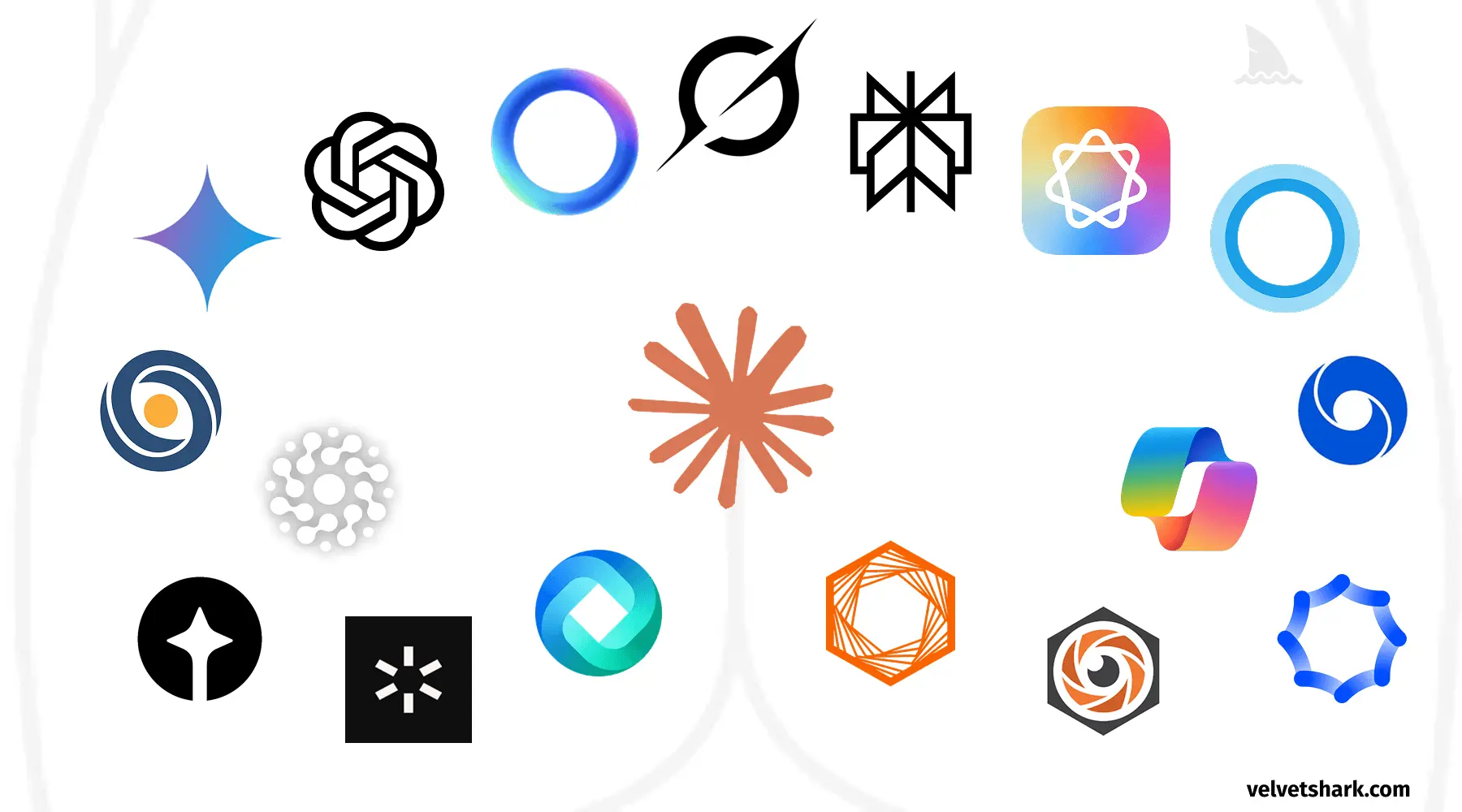 A collage of major AI company logos showing repeated circular, radial, and centrally open forms similar to buttholes